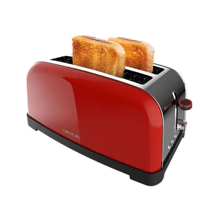Cecotec Grille-pain vertical Toastin time 1500 Red Lite 1500 W de puissance Capacité pour 4 tartines Double fente longue et