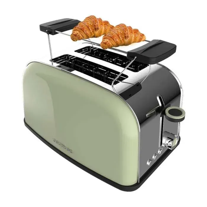 Cecotec Grille-pain vertical Toastin time 850 Green 850 W de puissance Double fente courte et large de 38 cm Varillas