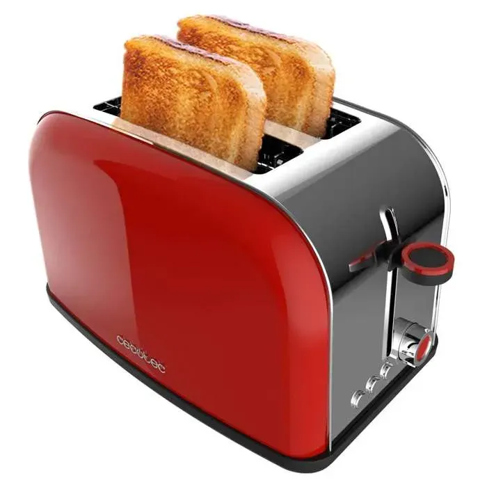 Cecotec Grille-pain vertical Toastin time 850 Red Lite 850 W Capacité pour 2 tartines Fente large Acier inox Fonctions