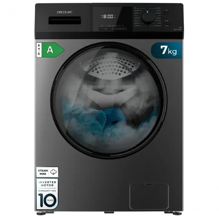 Cecotec Lave-Linge 7Kg Chargement Frontal Bolero Dresscode 7410 Inverter Steel A. 1850W 1200 tr/min Réglable 16 Programmes