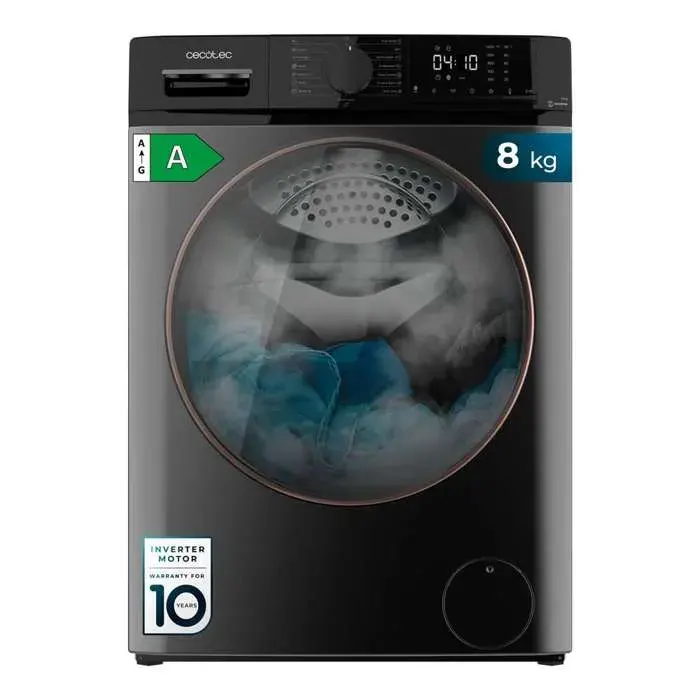 Cecotec Lave-linge 8 kg Bolero DressCode 8610 Inverter Steel A. Chargement Frontal 1400 RPM SteamMax Motor Inverter Plus