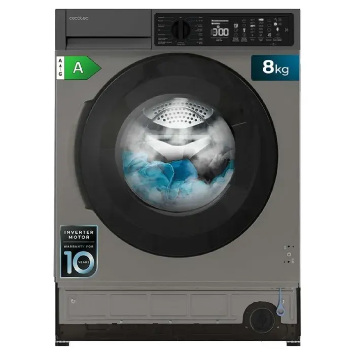 Cecotec Lave-linge 8Kg Chargement Frontal Intégrable Bolero DressCode 850 Bi Inverter Steel A. Finition Acier Inox 1400 Tr/min