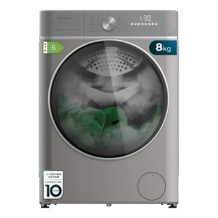 Cecotec Lave-linge Séchant 8-5Kg Bolero Wash&Dry 8590 Inverter Steel 1400RPM 16 Programmes Inverter Plus Lavage à la Vapeur