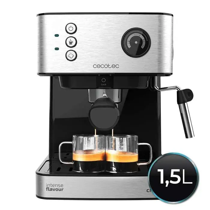 Cecotec Machine à Café Espress Power Espresso 20 Professionale 850 W 20 bars de Pression Manomètre 16L Bras Double Sortie