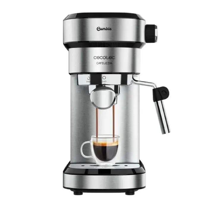 Cecotec Machine à Café Expresso Double Sortie Cafelizzia Steel. 1350W Bras Porte-Filtre Avec Deux Filtres Vapeur Dirigeable