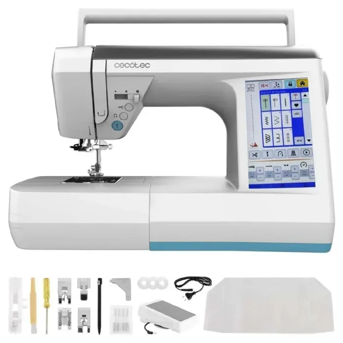 Cecotec Machine à Coudre Numérique BelleCouture 36000 Control. Écran Tactile 7 360 Points PedalFree Enfilage Automatique