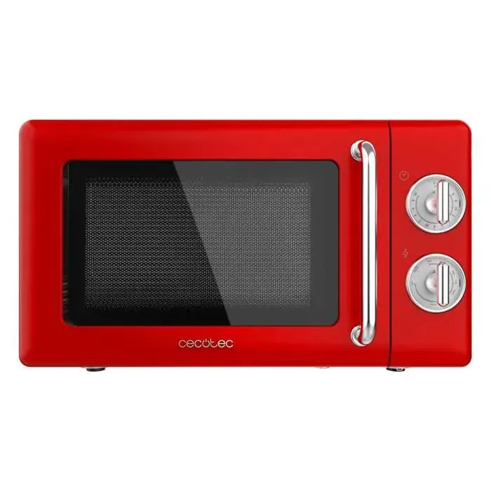 Cecotec Micro-Ondes Mécanique avec Grill Proclean 3110 Rouge Rétro 20 L 700 W sur 6 Niveaux Minuterie jusquà 30 Minutes