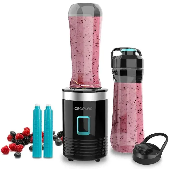 Cecotec Mixeur Portable Individuel Power Titanium 300 EasyGo. 350W Pile la Glace Lames à 4 Branches Revêtement en Titane