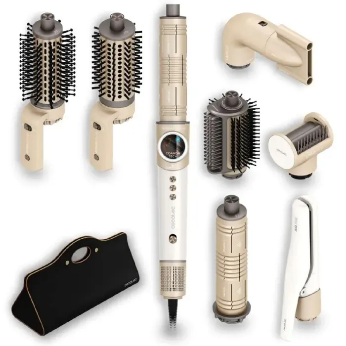 Cecotec Multistyler AirGlisse 8 en 1 Brosse à Air Champagne 1400W 110000RPM Panneaux Chauffants Rotatifs Fonction Plasma Coanda