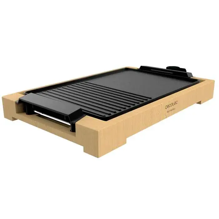 Cecotec Plancha électrique Tasty&Grill 2000 Bamboo Black. Puissance de 2000 W Structure en bambou. Thermostat réglable