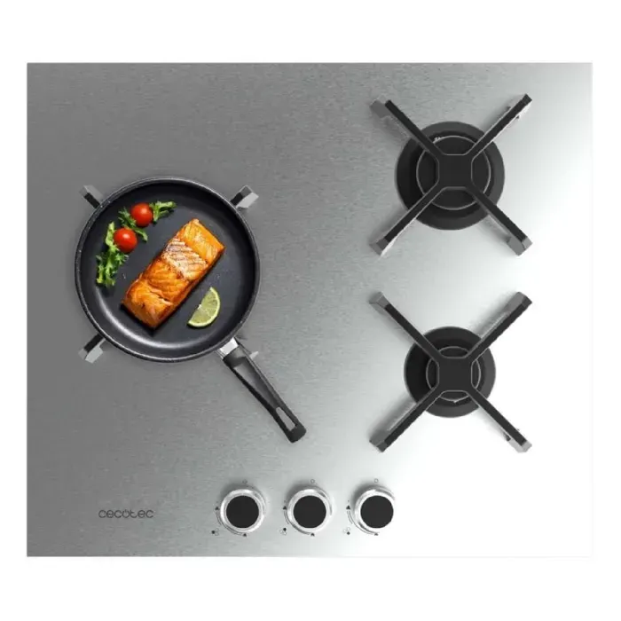 Cecotec Plaque de Cuisson à Gaz Bolero Squad G 3400S Inox avec 3 Foyers 62Kw Grilles en Fonte Foyer à Triple Anneau