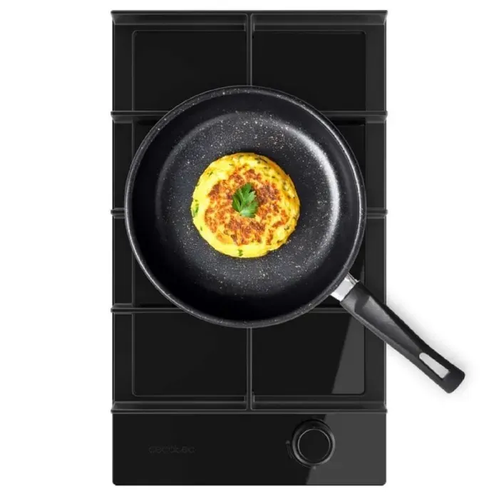 Cecotec Plaque de cuisson au gaz 1 foyer Bolero Squad G 1400F Glass Black. 34 kW verre noir grille en fonte et brûleur WOK