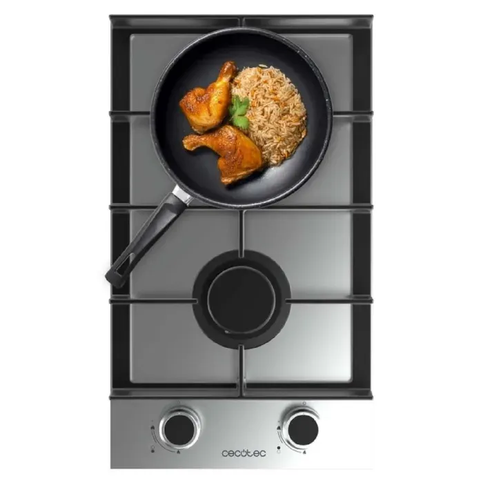 Cecotec Plaque de cuisson au gaz 2 foyers Bolero Squad G 2400F Inox. 52 kW acier inoxydable grilles en fonte et brûleur WOK