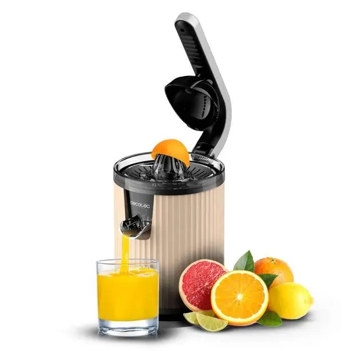 Cecotec Presse-agrumes électrique à bras pour oranges et agrumes Xqueeze RetroJuice 600 Beige. 600W Style rétro filtre en