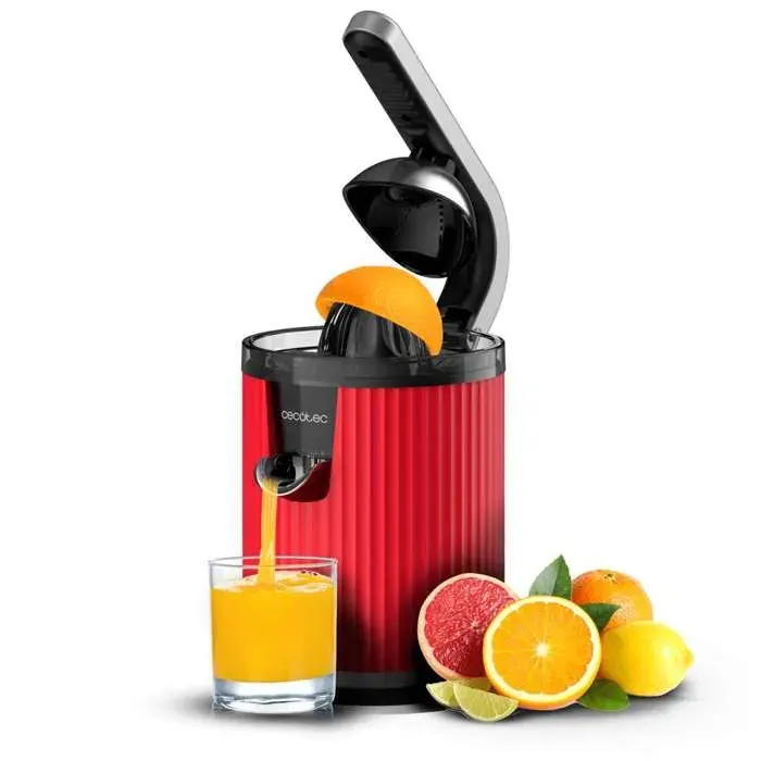 Cecotec Presse-agrumes électrique à bras pour oranges et agrumes Xqueeze RetroJuice 600 Red. 600W Style rétro filtre en acier