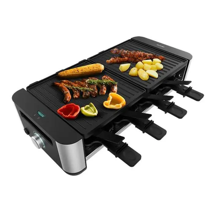 Cecotec Raclette Cheese&Grill 16000 Inox Black 8 personnes Grill de 1400 W 40 x 22 cm Thermostat réglable Plaque de