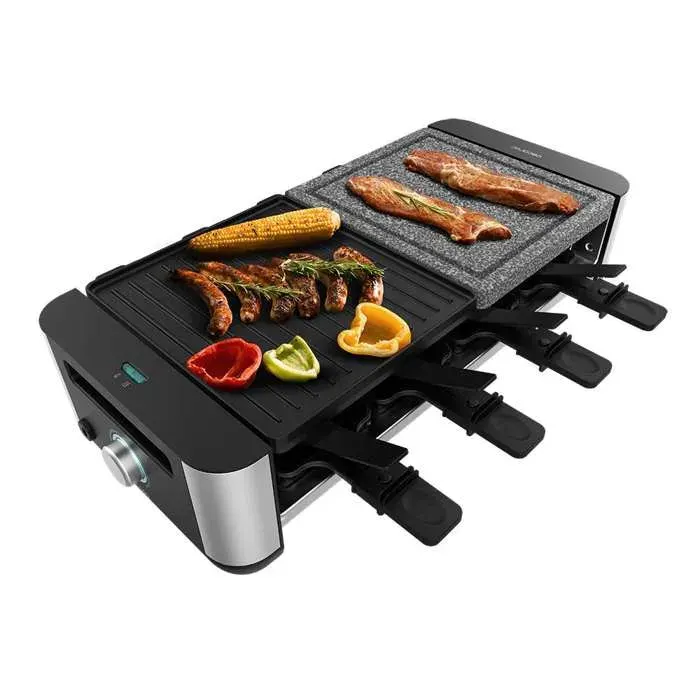 Cecotec Raclette Cheese&Grill 16000 Inox MixGrill 8 personnes 1400 W Thermostat réglable 2 plaques de cuisson aluminium 20
