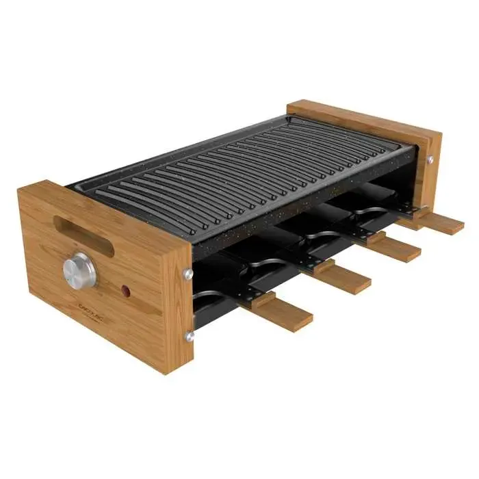 Cecotec Raclette en bois Cheese&Grill 8200 Wood Black. 1200 W Surface de gril 8 poêlons individuels Revêtement antiadhésif