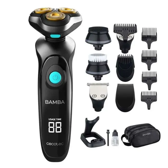 Cecotec Rasoir Multigrooming Bamba PrecisionCare TwistGroom 10 en 1 base de charge batterie au lithium lames en acier
