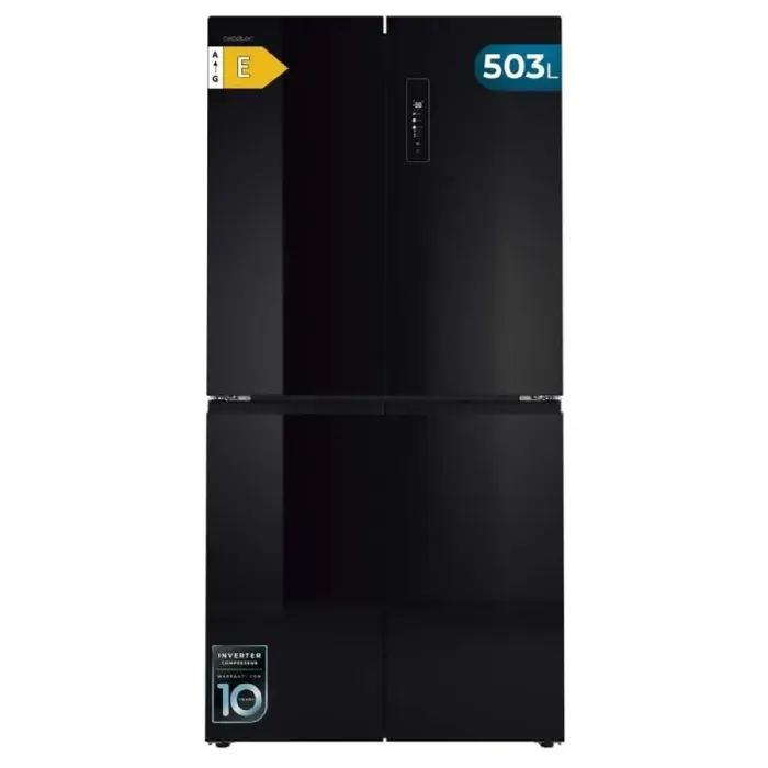 Cecotec Réfrigérateur 4 Portes Verre Noir Total No Frost Bolero CoolMarket 4D 503 Black Glass E 503 Litres Hauteur 177