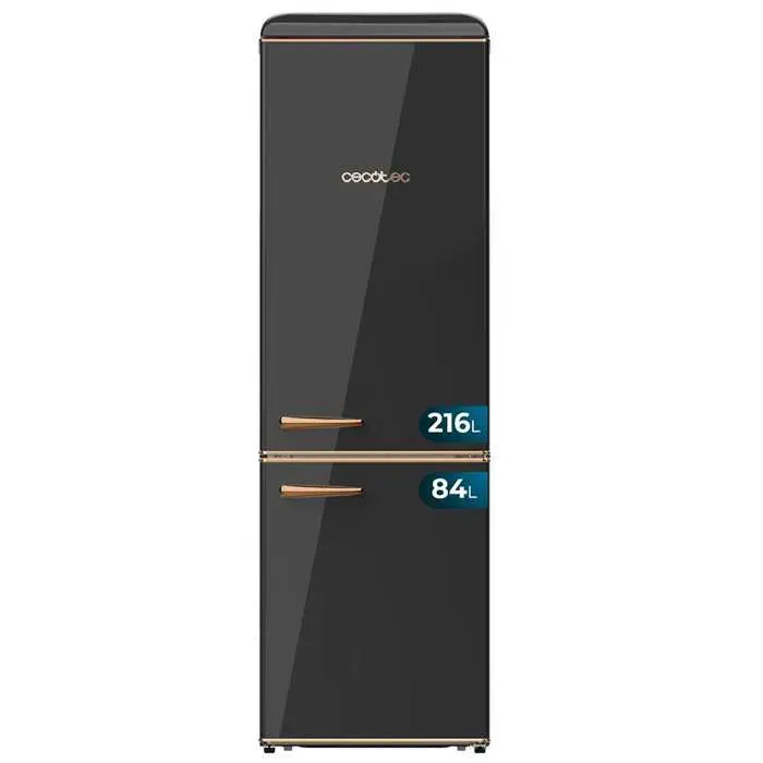 Cecotec Réfrigérateur Combiné 2 Portes Rétro 300 L Bolero CoolMarket Combi Origin 300 Noir E. Hauteur 1915 cm et 60 cm de