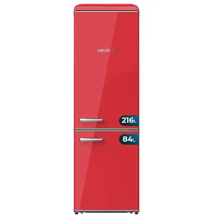 Cecotec Réfrigérateur Combiné Rétro 300L Bolero CoolMarket Combi Origin 300 Rouge E Classe E LED Intérieur Crisper Box