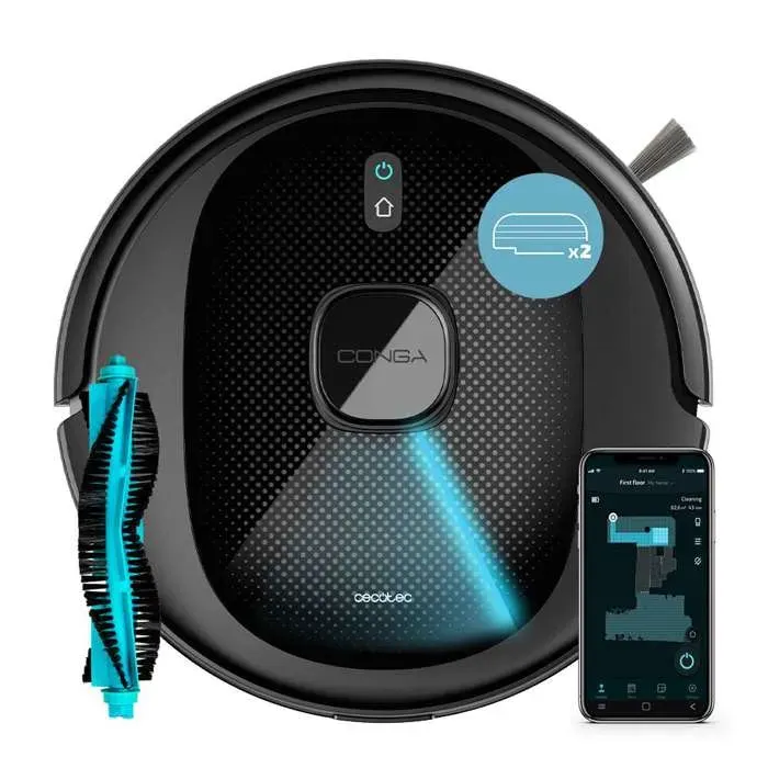 Cecotec Robot Aspirateur Conga 7490 Immortal X-Treme avec Navigation Laser. Nettoyage 4 en 1 : Balaye Aspire Lave et Passe la