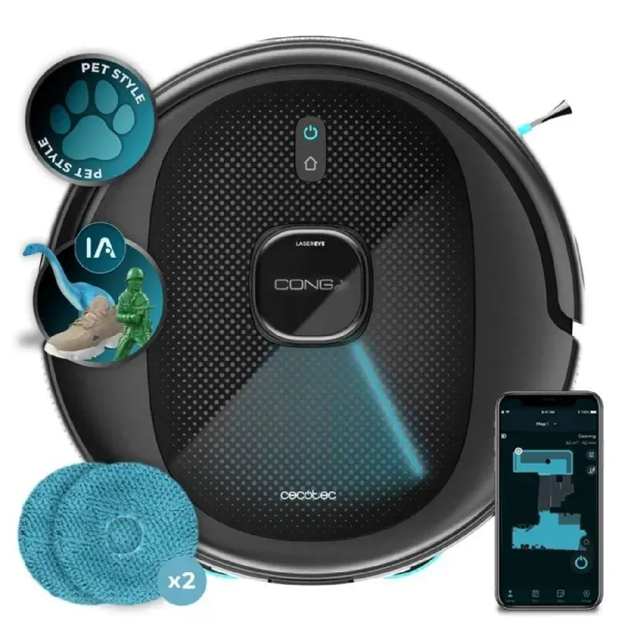 Cecotec Robot Aspirateur et Balai avec IA Conga 9990 AI Spin Revolution Ultra Power. 10000Pa Navigation Intelligente