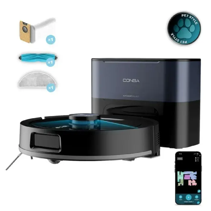 Cecotec Robot Aspirateur et Laveur de Sol avec Base Autonettoyante Conga Y80 Dark. 25000 Pa Auton 240min Brosse en Silicone