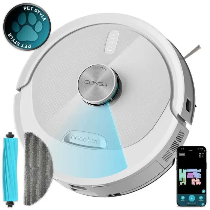 Cecotec Robot Aspirateur et Laveur de Sol avec Navigation Laser Conga M80 Pearl. Succion Moteur 25000Pa Autonomie 240min