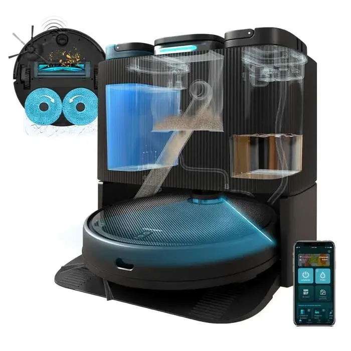 Cecotec Robot Aspirateur et Vadrouille Conga 11090 Spin Revolution Home&Wash avec Base Auto-Vidée Autonettoyante et Séchante.