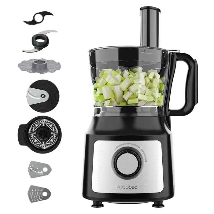 Cecotec Robot Culinaire Comino 1000. 1000 W 2 Vitesses et Pulse Bol de 2 L et Pichet de 18 L 3 Disques de Coupe