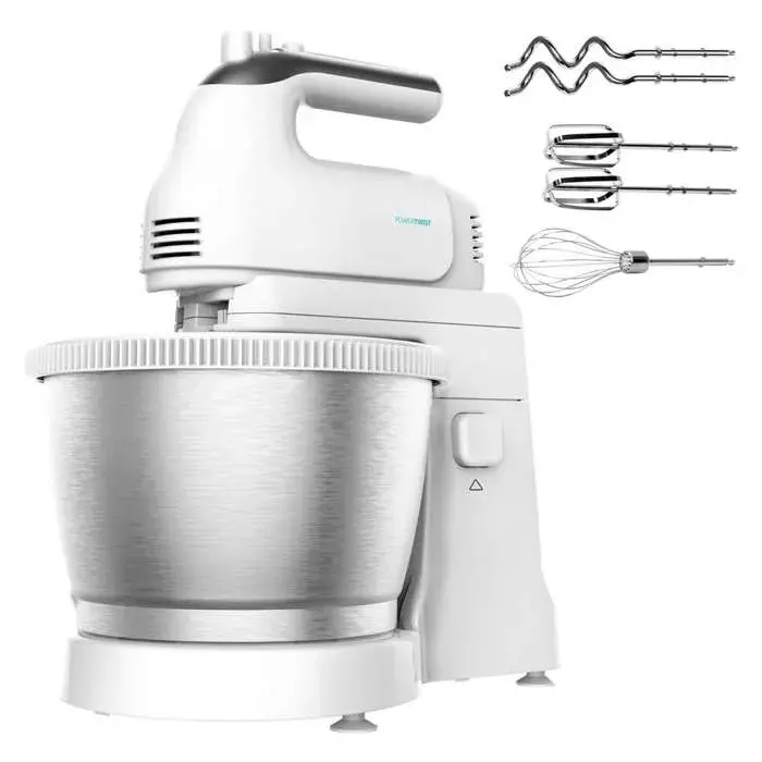 Cecotec Robot Pâtissier PowerTwist 500 Steel. Bol Auto-giratoire en Acier Inoxydable 3.5 L de Capacité 5 Niveaux de Vitesse