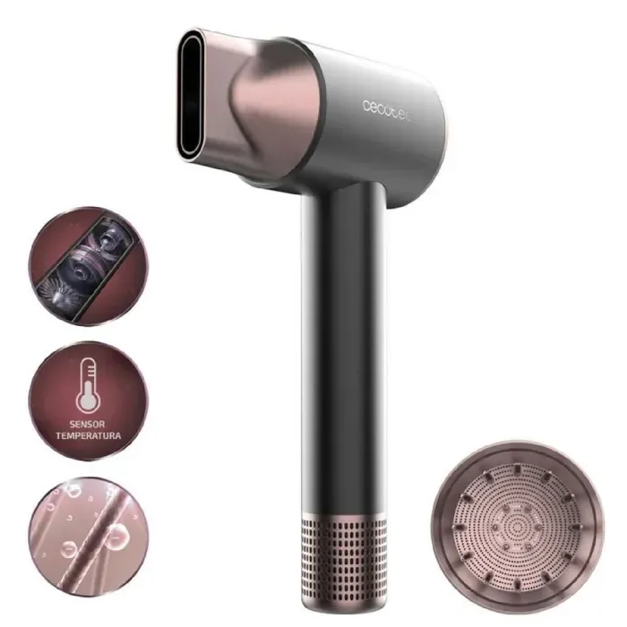 Cecotec Sèche-Cheveux à Ions - DryGlam 2in1 Sensor Black. 1400W 110000rpm Technologie Capteur de Température Moteur