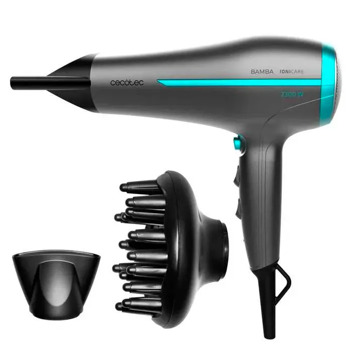 Cecotec Sèche Cheveux Bamba IoniCare 5200 AURA Black. Technologie Ionique réelle avec un grand débit dair Fonction dair