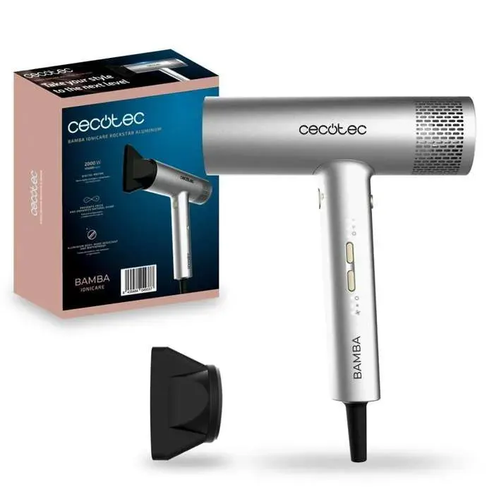 Cecotec Sèche-Cheveux Bamba IoniCare RockStar Aluminium avec Moteur Digital. 2000W 105000rpm Technologie Ionique
