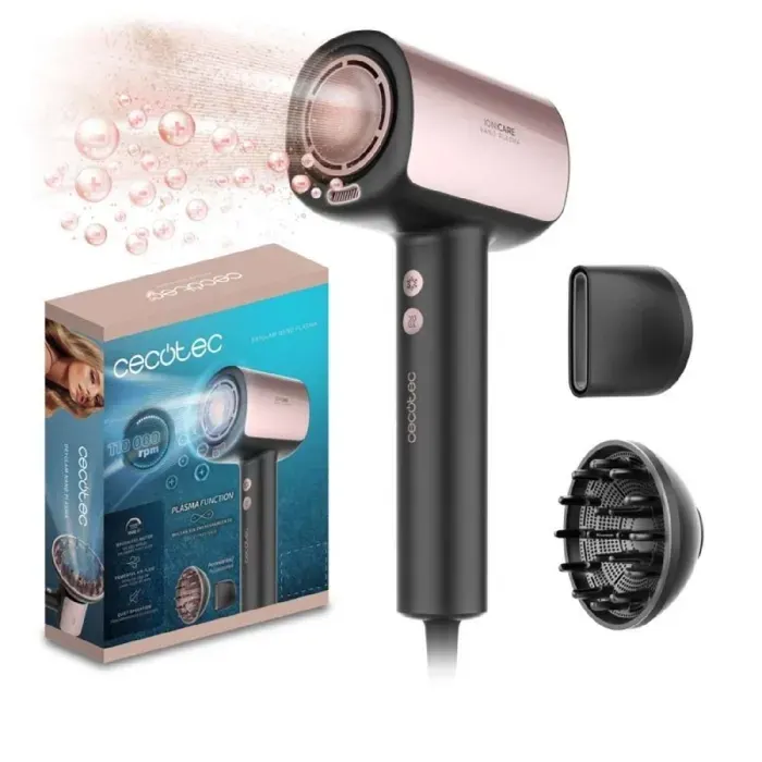 Cecotec Sèche-Cheveux Brushless de Dernière Génération DryGlam Nano Plasma Noir Puissance de 110 000 RPM et 1600W