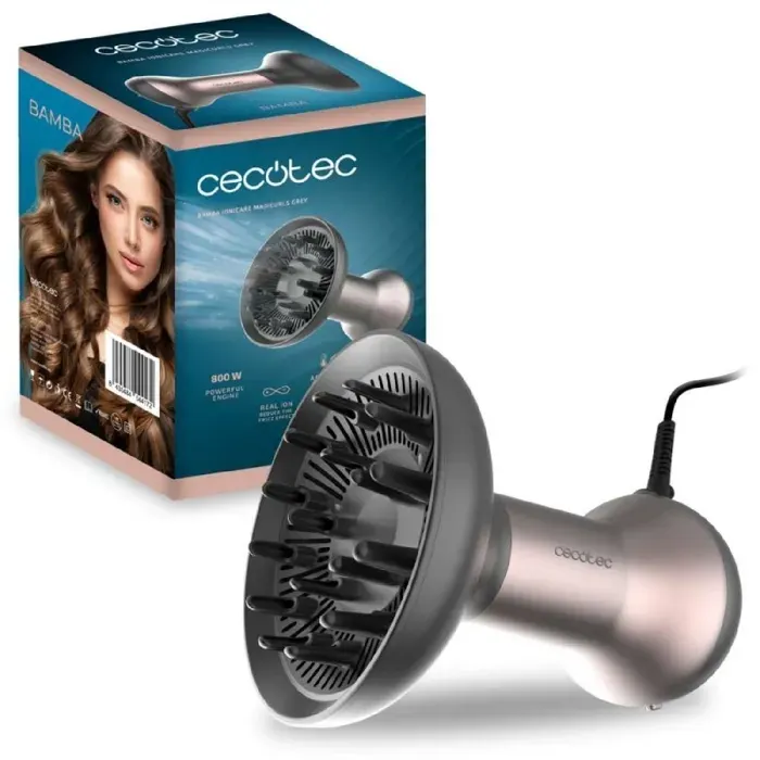 Cecotec Sèche-cheveux diffuseur Bamba IoniCare MagiCurls Grey. 800 W 3 modes et technologie ionique anti-frisottis