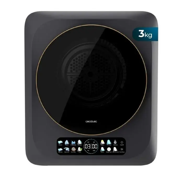 Cecotec Sèche-linge Compact à Évacuation 3 kg Bolero DressCode Dry 3400V Dark 8 programmes Classe G Séchage Auto Intelligent