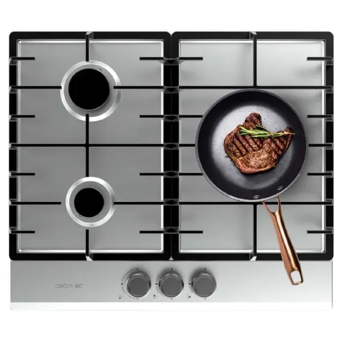 Cecotec Table de Cuisson à Gaz 3 Feux Bolero Squad GN 3200F Inox. 625kW Prête pour le Gaz Naturel Acier Inoxydable