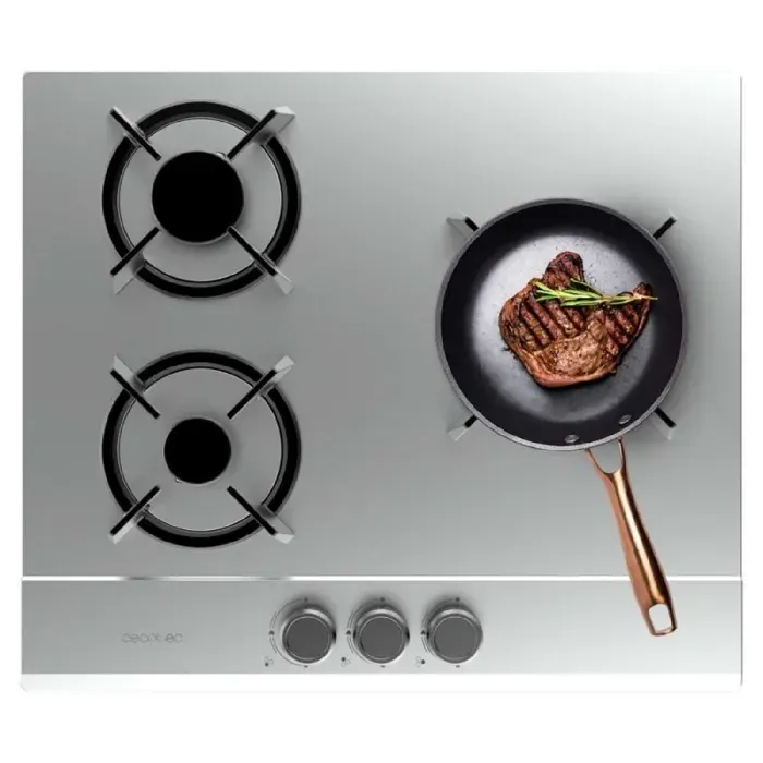 Cecotec Table de Cuisson à Gaz 3 Feux Bolero Squad GN 3200S Inox. 625kW Prête pour le Gaz Naturel Acier Inoxydable