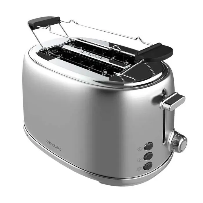 Cecotec Toast&Taste 1000 Retro Double Inox est un grille-pain vertical avec 2 fentes larges et courtes de 38 cm en acier