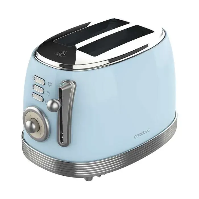 Cecotec Toast & Taste 800 Vintage Light Blue. 850 W double fente courte extra large de 38 cm 2 toasts finitions en acier