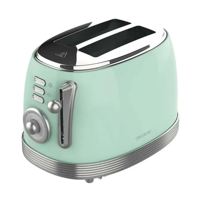 Cecotec Toast & Taste 800 Vintage Light Green. 850 W double fente courte extra large de 38 cm 2 toasts finitions en acier