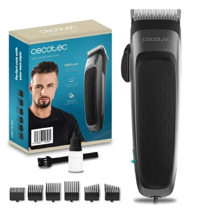 Cecotec Tondeuse Barbe et Cheveux Homme PrecisionCare Power Blade. Tondeuse Jusquà 5800 Tours/min Lames En Acier Iinoxydable