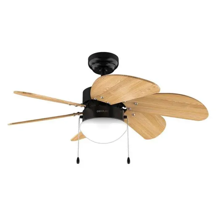 Cecotec - Ventilateur de Plafond avec Lumière EnergySilence Aero 360 Black&Wood - 50 W Diamètre 91 cm 3 Vitesses 6 Pales