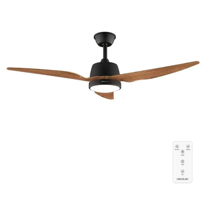 Cecotec - Ventilateur de Plafond avec Lumière EnergySilence Aero 5250 BlackWood - 62 W Diamètre 122 cm 3 Pales Télécommande
