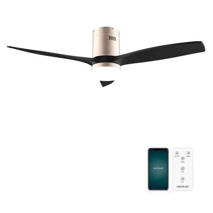 Cecotec - Ventilateur de Plafond avec Lumière EnergySilence Aero 5600 Aqua GoldBlack Connected - 40 W 6 Vitesses Diamètre 132