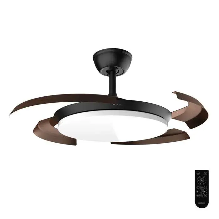 Cecotec Ventilateur de Plafond avec Lumière LED à Pales Rétractables EnergySilence Aero 4500 Puzzle Invisible Black&DarkWood.