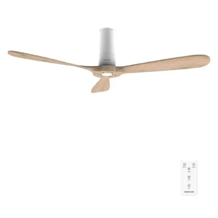 Cecotec Ventilateur de Plafond avec Télécommande de 52 EnergySilence 5400 Classic White&LightWood. Moteur DC 40W 3 Pales